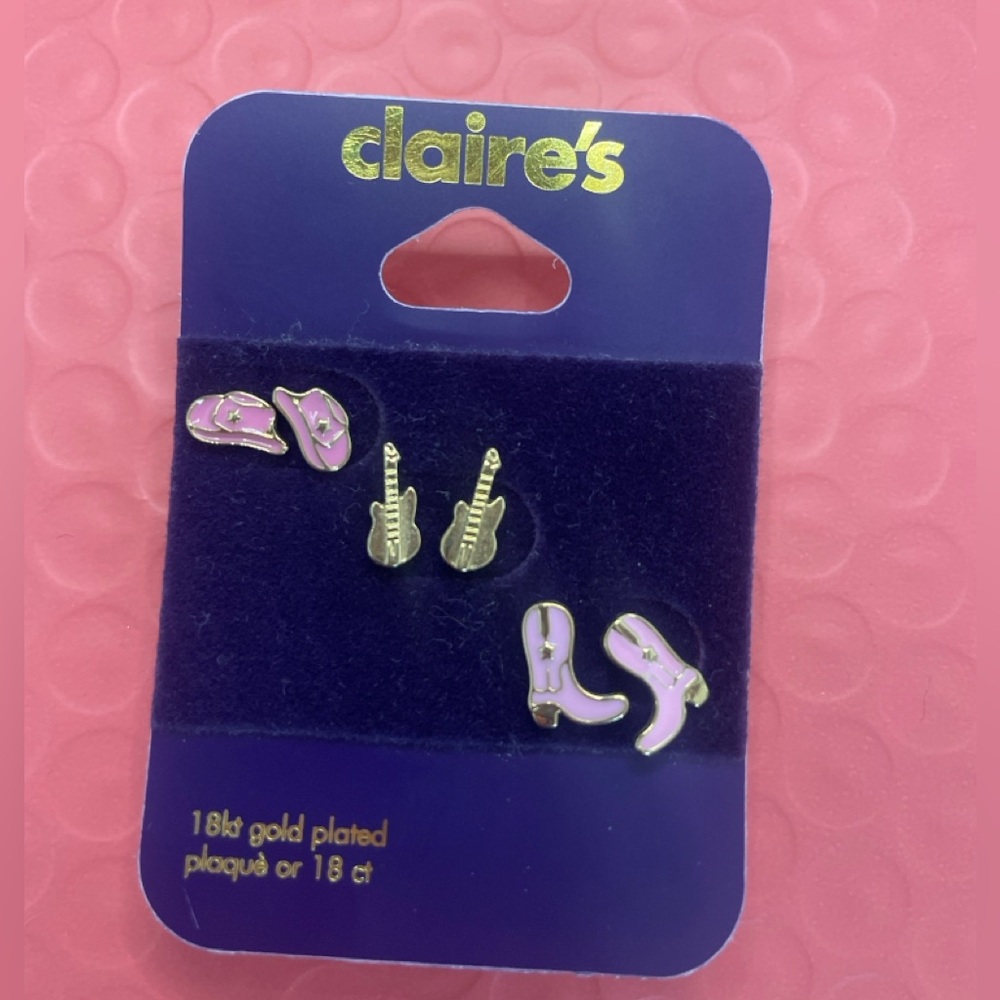 Claire's 18kt Gold Plated Pink Western Earring Set